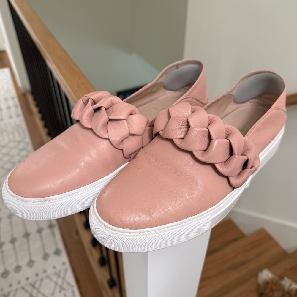 Rachel Zoe Burke Braid Slip On Leather Sneakers In Blush Pink
